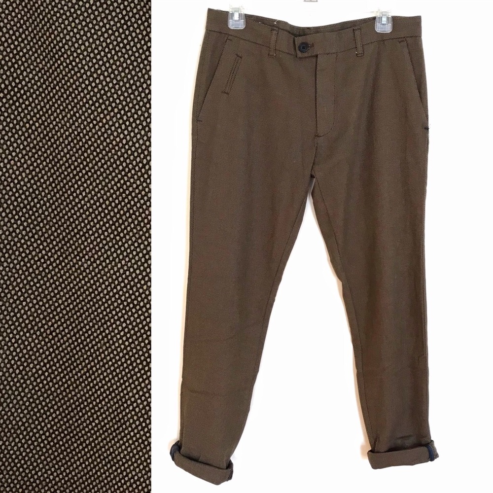 Zara Man Brown Textured Dress Pants Slim Fit | 31